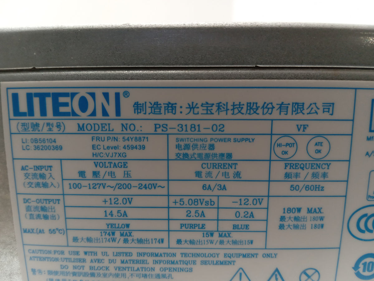 Lenovo ThinkCentre E73 180W LiteOn Power Supply Unit 54Y8871 PS-3181-02