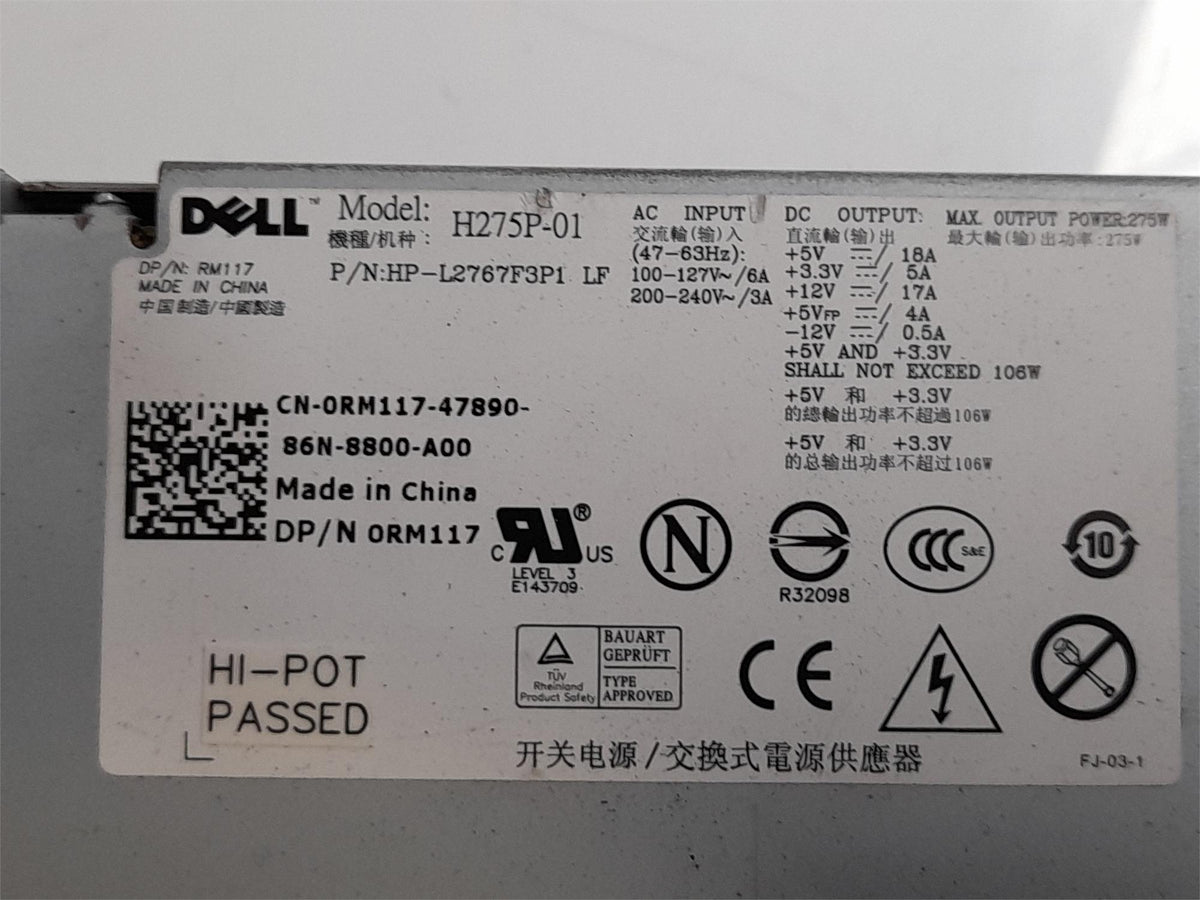 Dell OptiPlex 745 755 SFF 275W Power Supply Unit 0RM117 RM117