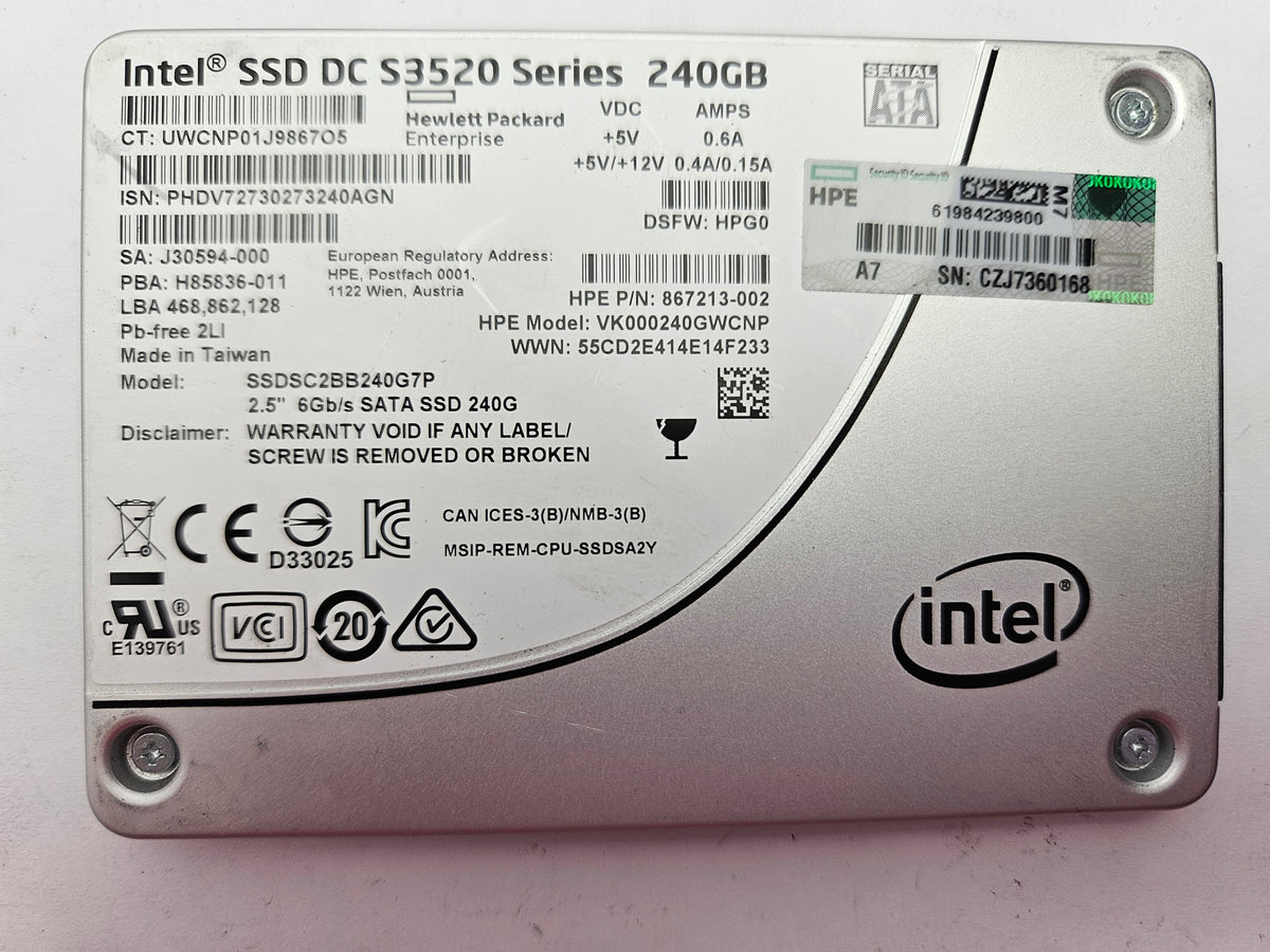 Intel DC S3520 3D NAND SSDSC2BB240G7P 240GB 2.5" Solid State Drive SATA