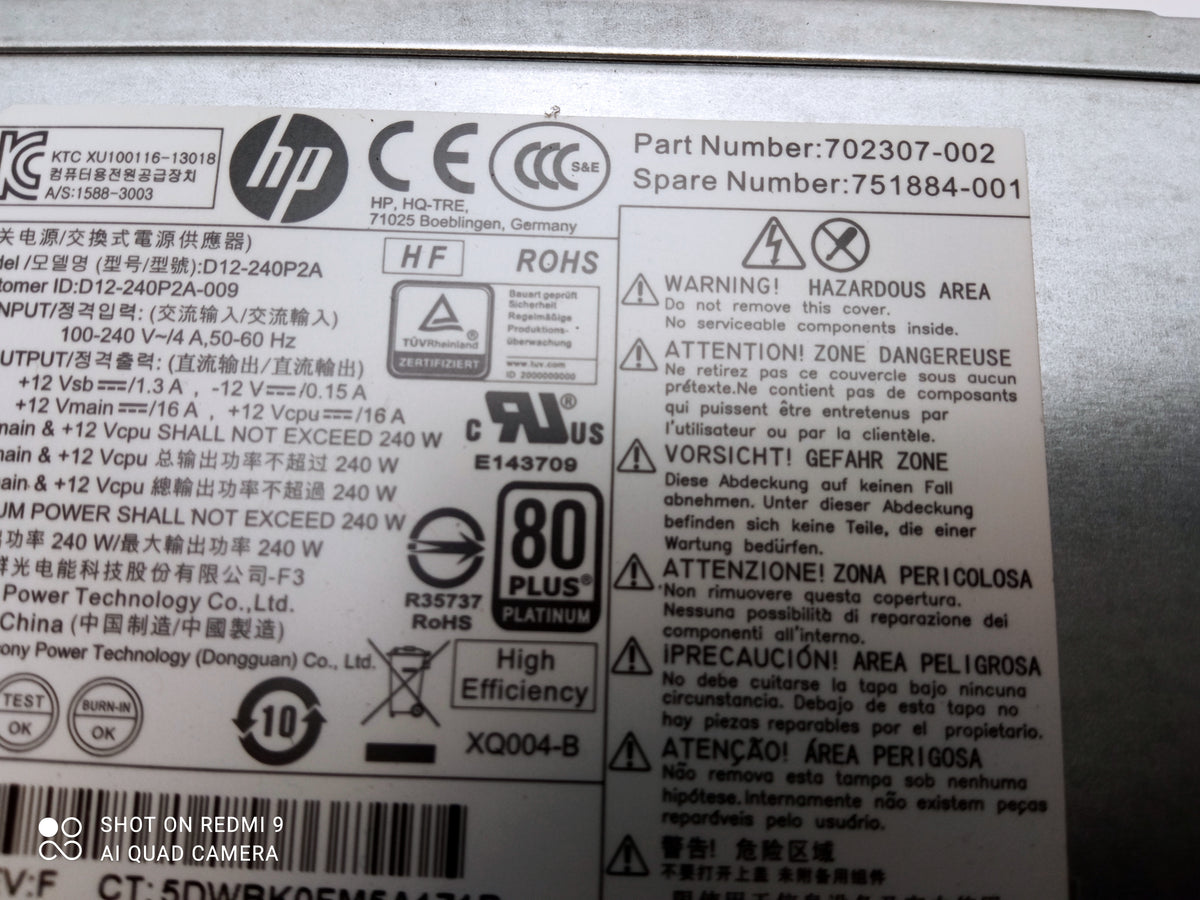 HP ProDesk 600 800 G1 240W PSU Power Supply Unit 702307-002 751884-001
