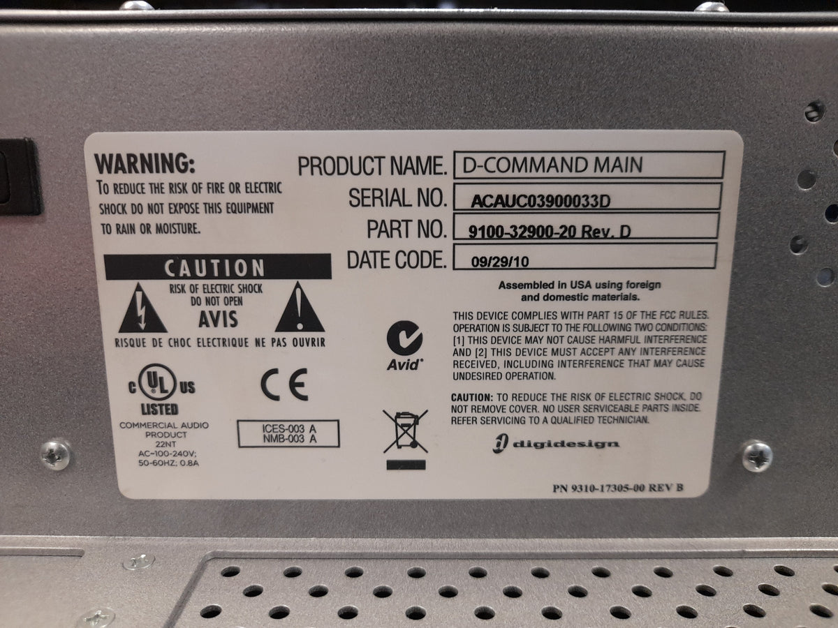 Digidesign D-COMMAND MAIN 9100-32900-20 Rev. D