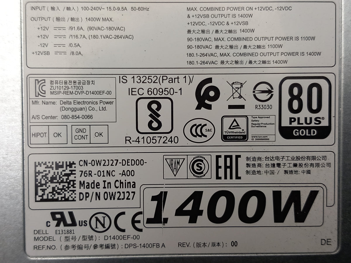 Dell Precision T7920 1400W Workstation Power Supply Unit 0W2J27