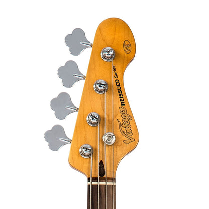 Vintage V4 V4BKL ReIssued Bass Guitar ~ Rocker Black / Mirror Scratchplate