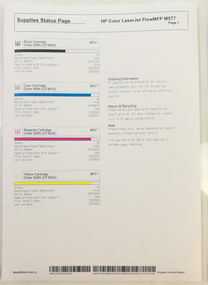 HP Colour LaserJet Enterprise Flow MFP M577 A4 Colour Laser Printer - B5L54A