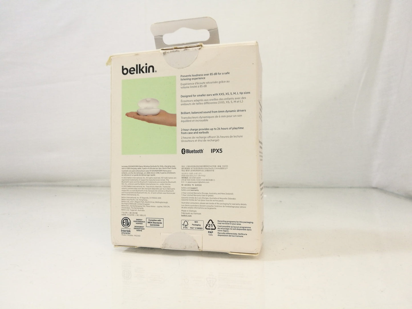 Belkin PAC003BTWH SoundForm Nano Wireless Bluetooth Kids' Earbuds - White