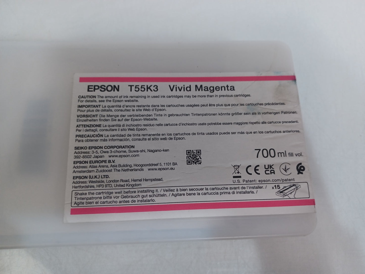 Genuine Epson T55K3 Vivid Magenta Ink Cartridge 700ml - New - Expiry 2026