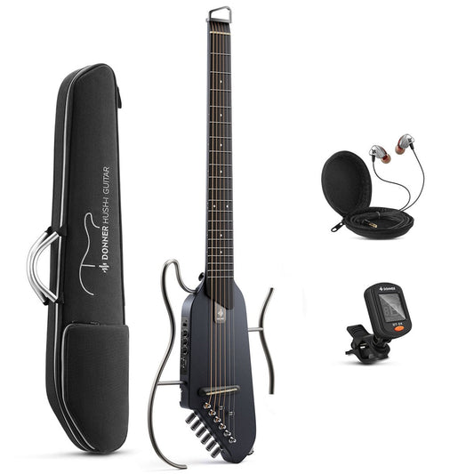 Donner HUSH-I Acoustic Electric Travel Portable Guitar ~ Black