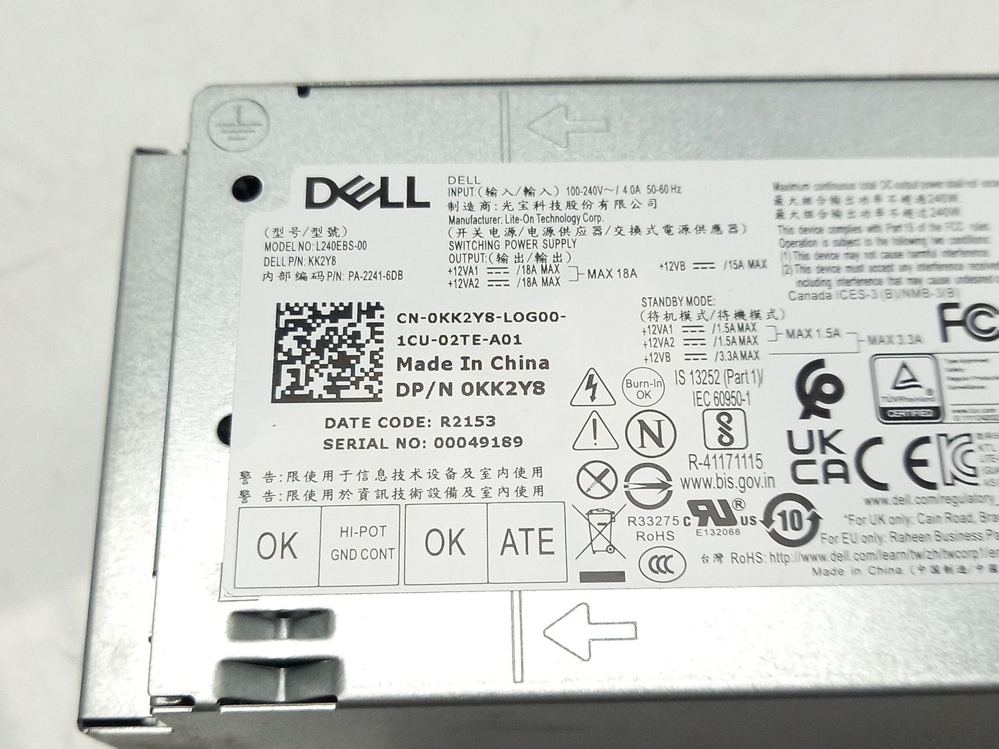 Dell OptiPlex 7000 240W SFF Power Supply Unit 0KK2Y8 KK2Y8