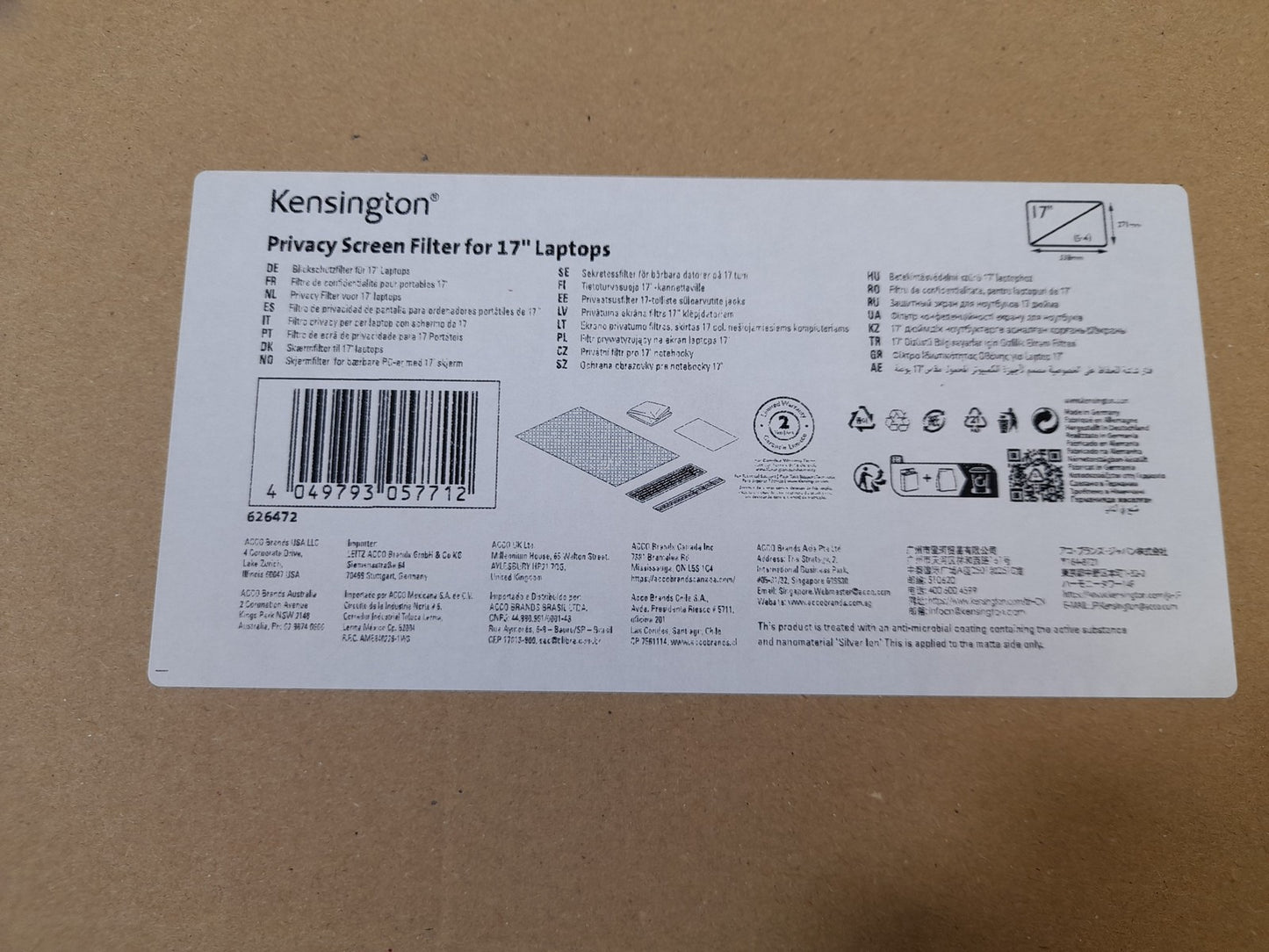 Kensington 626472 2 Way Removable Privacy Screen Filter - For 17" 5:4 Laptops