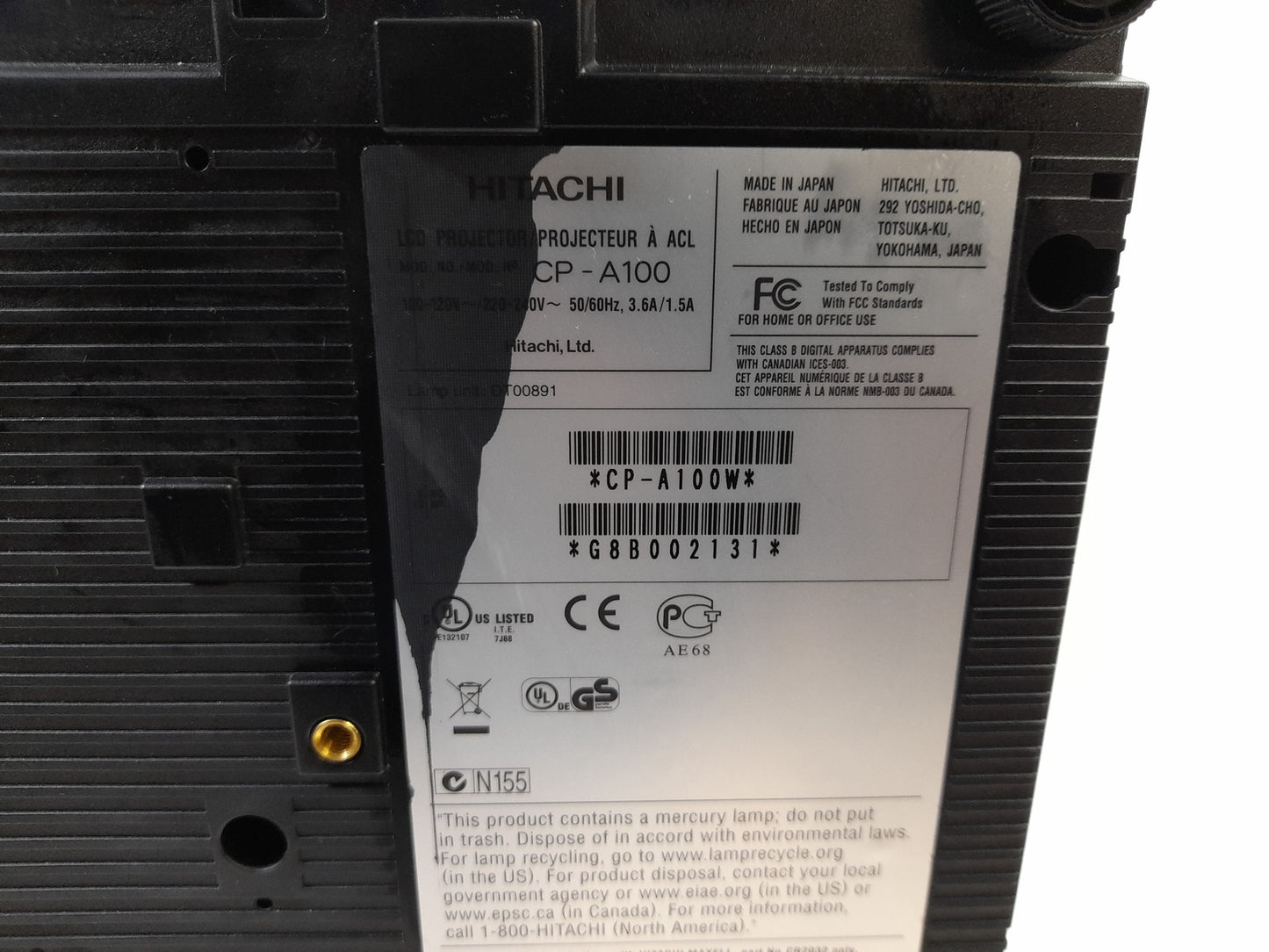 Hitachi CP-A100 Ultra Short Throw 3LCD Projector - 230 Lamp Hours