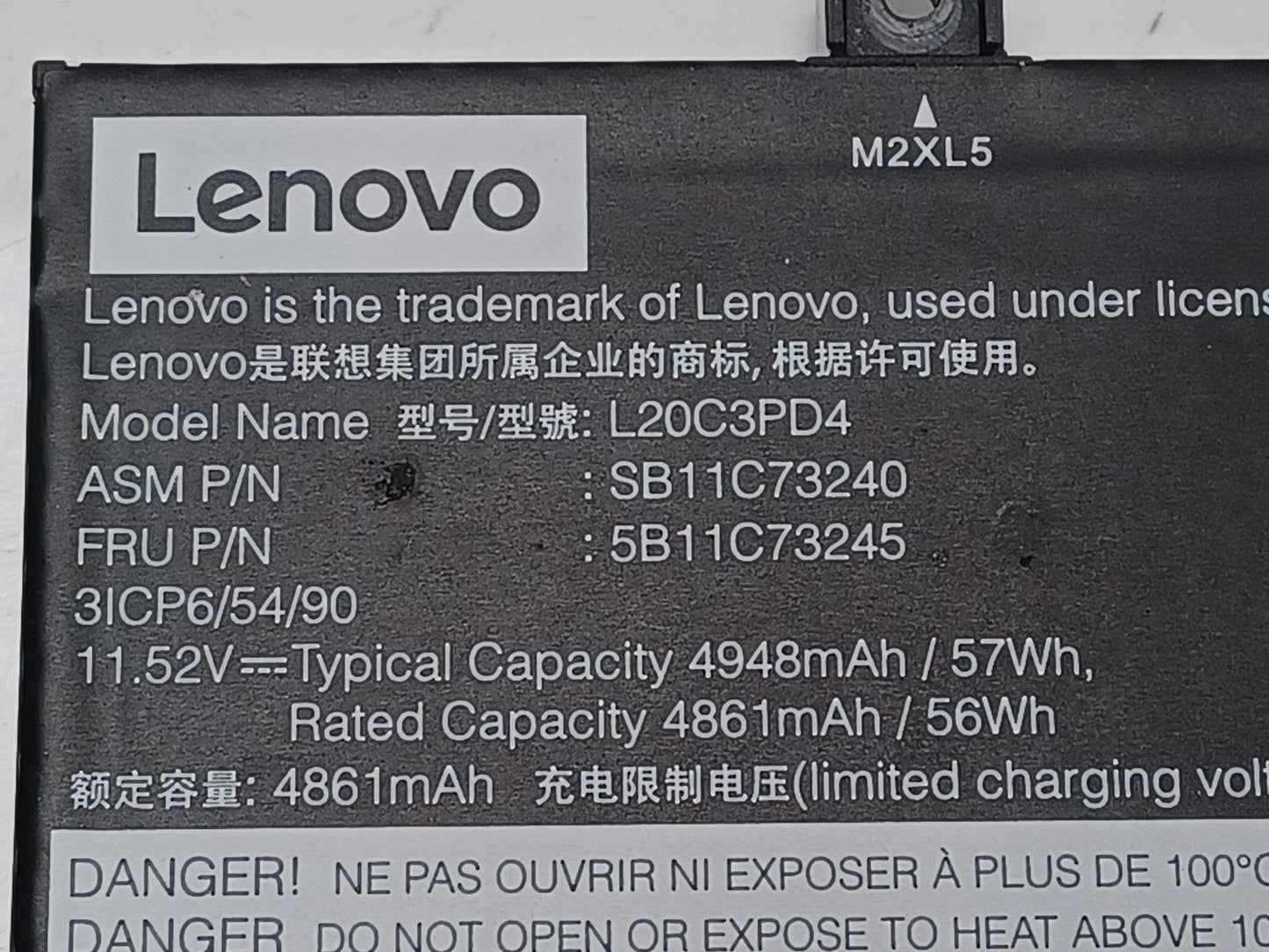 Lenovo 57Wh 11.52V 4948mAh Replacement Laptop Battery L20C3PD4