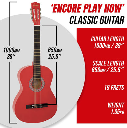 Encore Full Size Classic Guitar Pack ~ Red