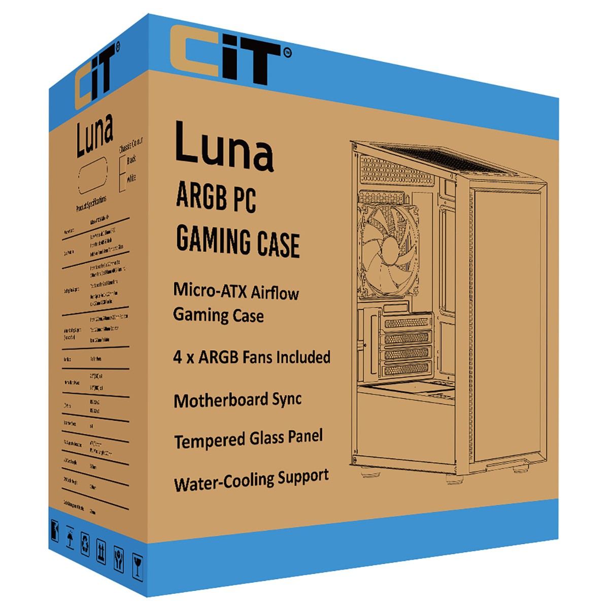 CiT Luna Airflow Micro-ATX Black PC Gaming Case Mesh Front Panel ‎CIT-LUNA-BLK