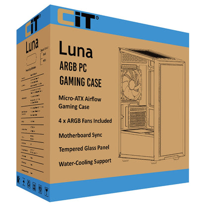 CiT Luna Airflow Micro-ATX Black PC Gaming Case Mesh Front Panel ‎CIT-LUNA-BLK