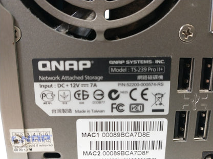 Qnap TS-239 Pro II+ 2 Bay Network Attached Storage 2TB (2x 1TB)- No Power Supply
