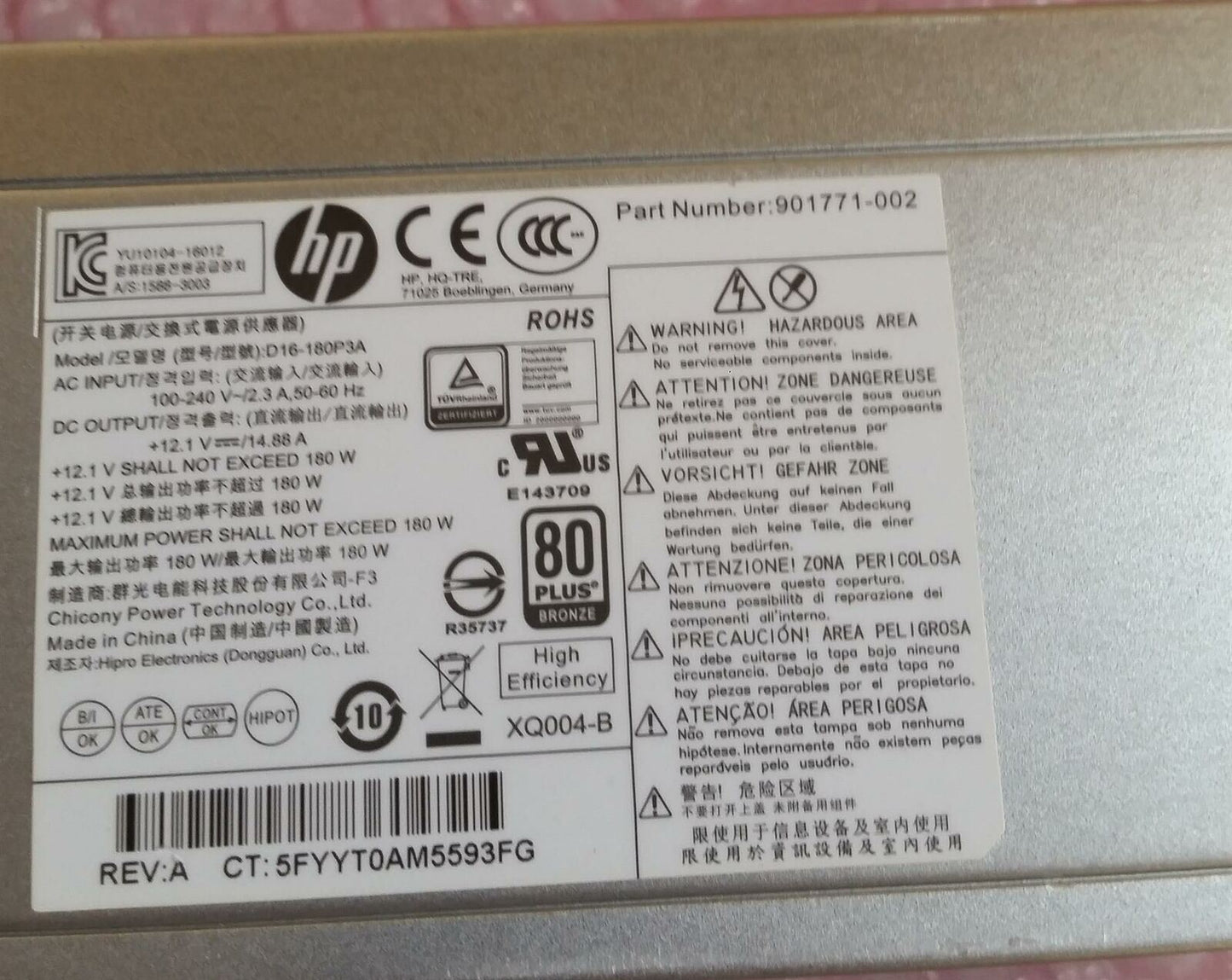 HP ProDesk G4 SFF 180W Power Supply Unit 901771-002 D16-180P3A