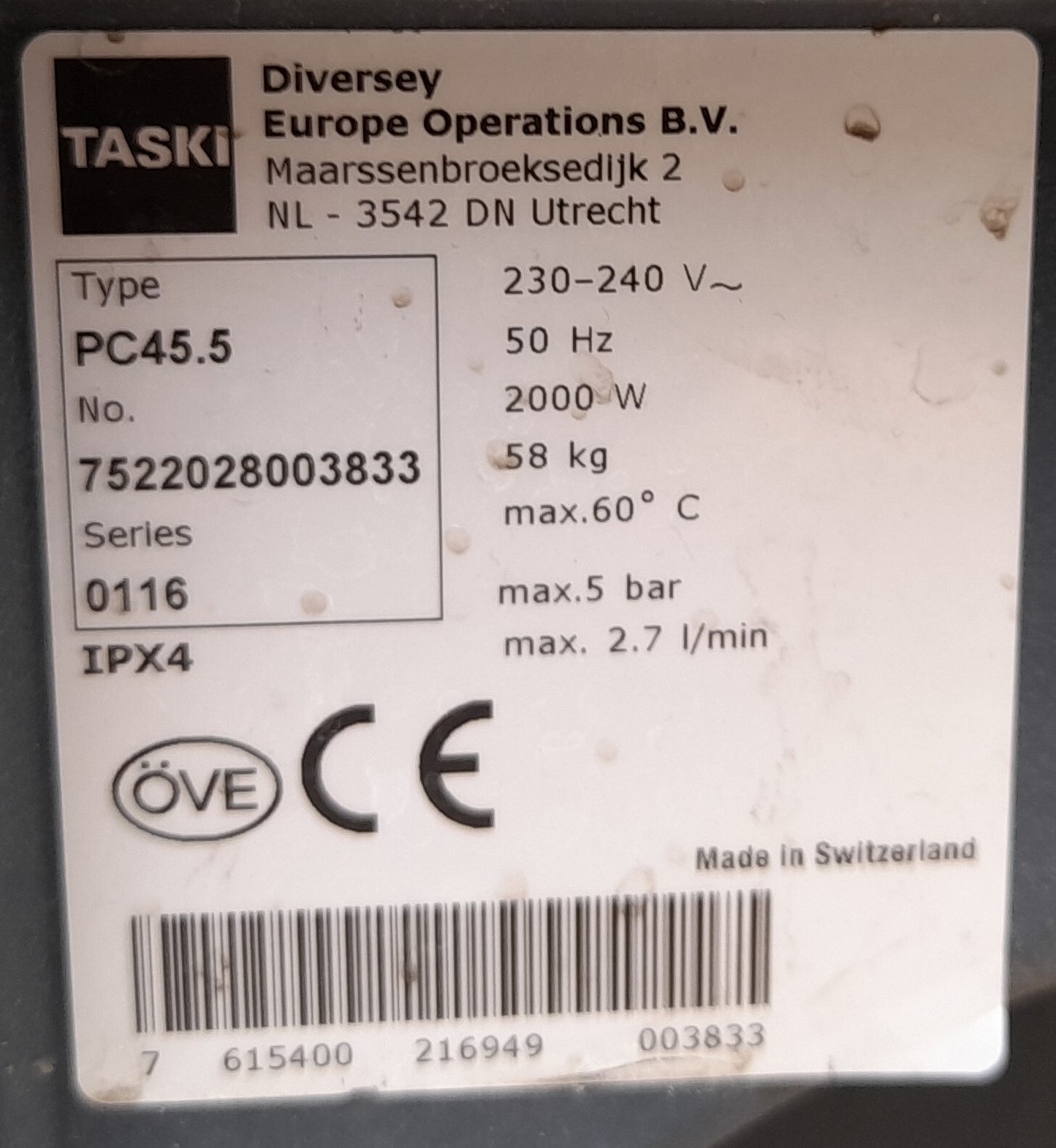 Taski Procarpet 45 Professional Carpet Cleaner Cleaning Machine