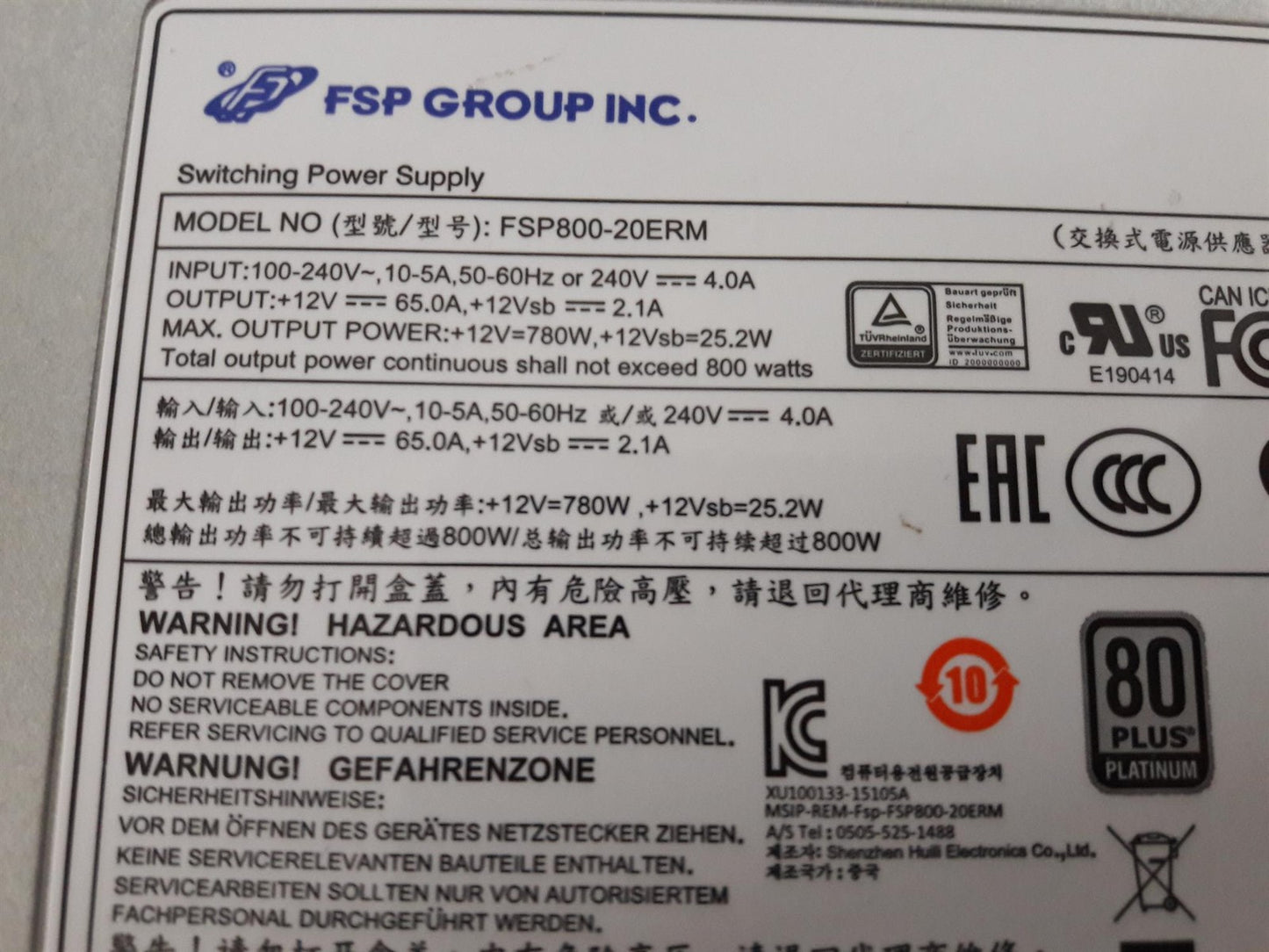 FSP Group Inspur NF5460M4 NF8480M4 800W Server Power Supply Unit FSP800-20ERM