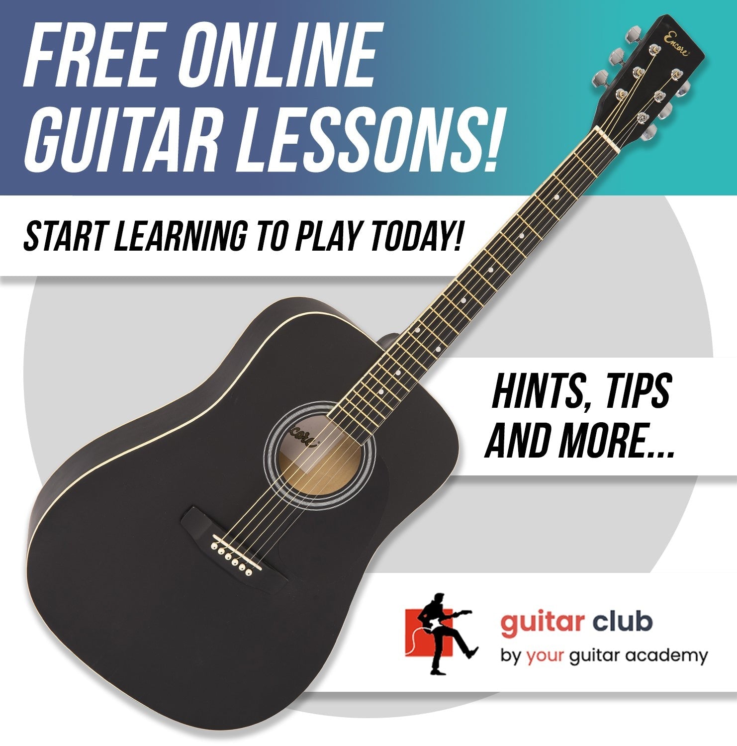 Encore Dreadnought Outfit Black Guitar - With Carry Case