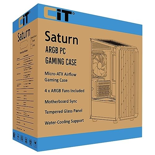 CiT Saturn Airflow Micro-ATX Black RGB PC Gaming Case mATX ‎CIT-SATURN-BLK