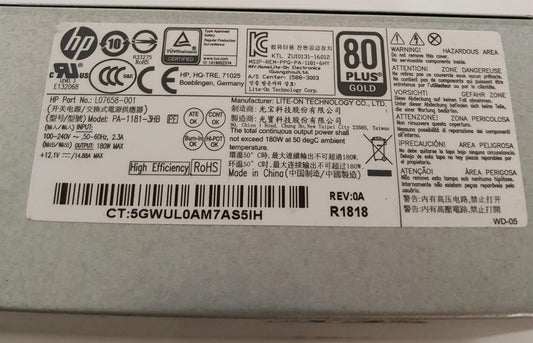 HP ProDesk 400 G5 180W Power Supply Unit L07658-001 PA-1181-3HB