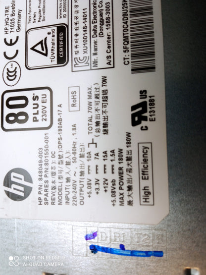 HP Pavilion 280 460 G2 180W Power Supply Unit 848049-003 801550-001