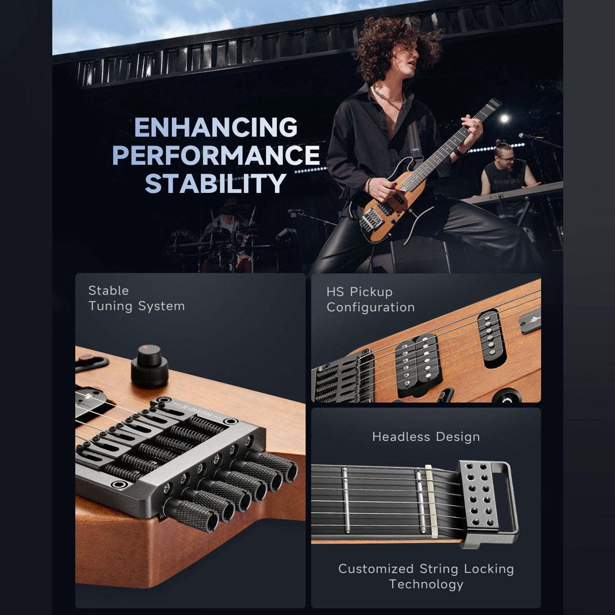 Donner HUSH-X Headless Electric Travel Guitar ~ Natural