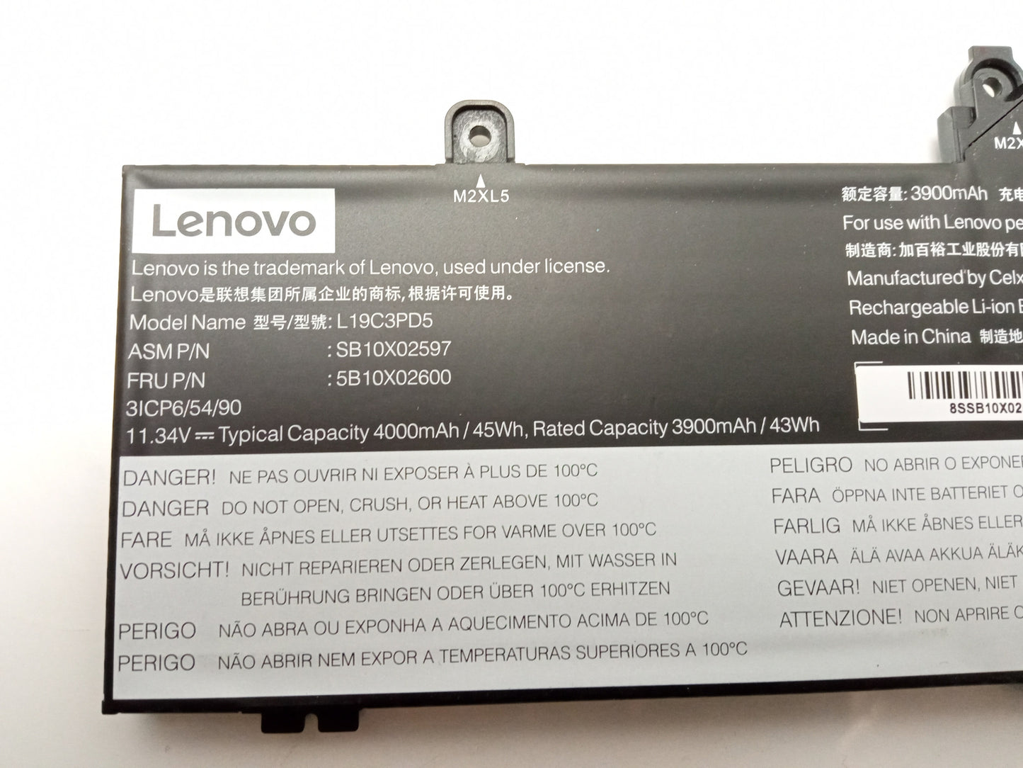 Lenovo 43Wh 11.34V 4000mAh Replacement Laptop Battery L19C3PD5
