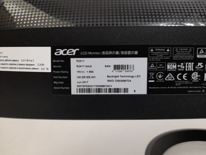 Acer R241Y 23.6" 1920 x 1080 HDMI VGA DVI-D Monitor With Stand & PSU