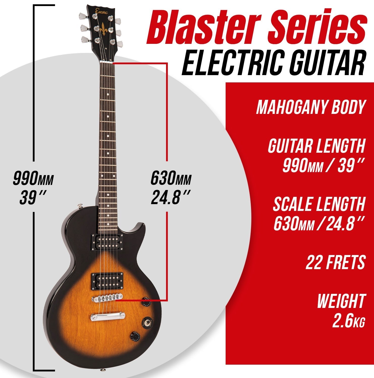 Encore Blaster E90 Electric Guitar ~ Tobacco Sunburst