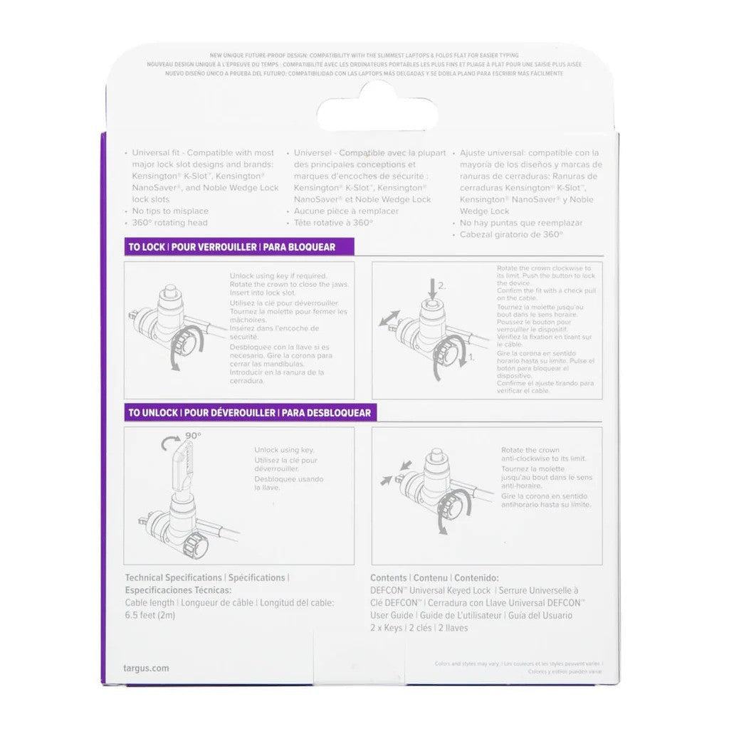 Targus DEFCON Ultimate Universal Keyed Cable Lock With Slimline Head ASP95GL