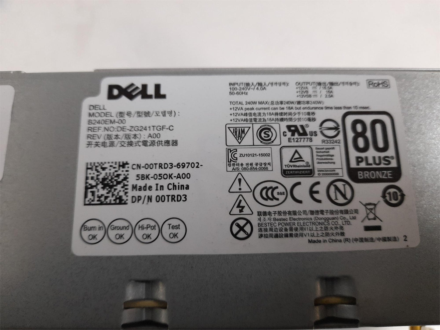 Dell OptiPlex 3040 5040 7040 MT 240W Power Supply Unit 00TRD3 0TRD3