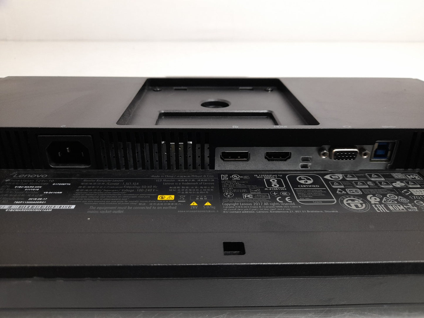 Lenovo ThinkVision T24v-10 23.8" VGA HDMI DP 1920x1080 Monitor Without Stand