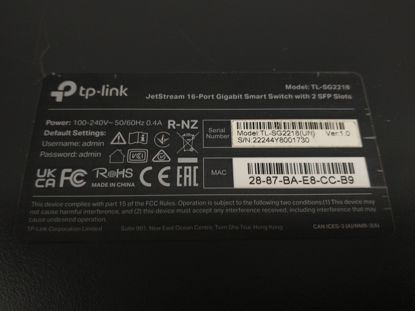 TP-Link TL-SG2218 V1 JetStream 16 Port Gigabit Smart Network Switch