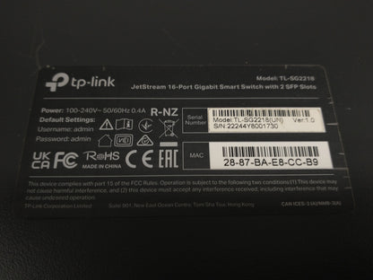 TP-Link TL-SG2218 V1 JetStream 16 Port Gigabit Smart Network Switch