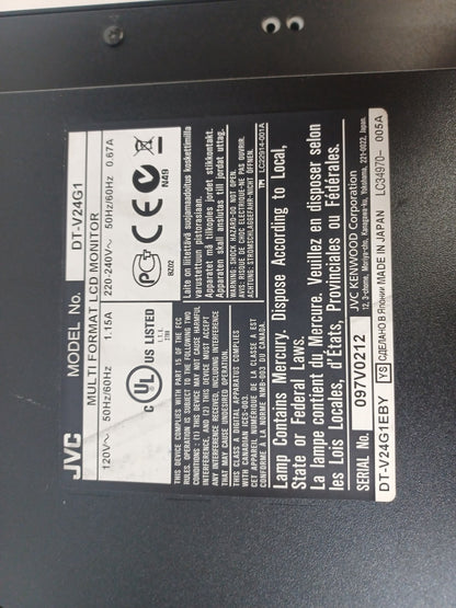 JVC DT-V24G1 HD Multiformat 24" 1920x1080 Broadcast Studio LCD Monitor