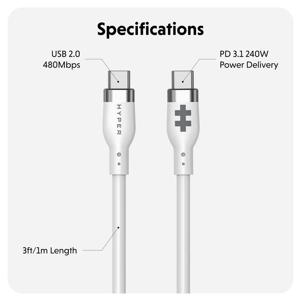 Targus HyperJuice 240W 1M Silicone USB-C to USB-C Tangle-Free Charging Cable