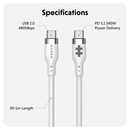Targus HyperJuice 240W 1M Silicone USB-C to USB-C Tangle-Free Charging Cable