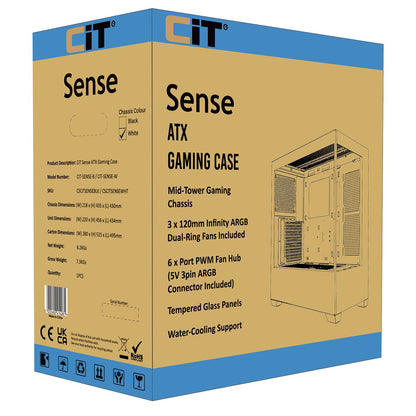 CiT Sense White Dual Tempered Glass Panelling ATX PC Gaming Case CIT-SENSE-W