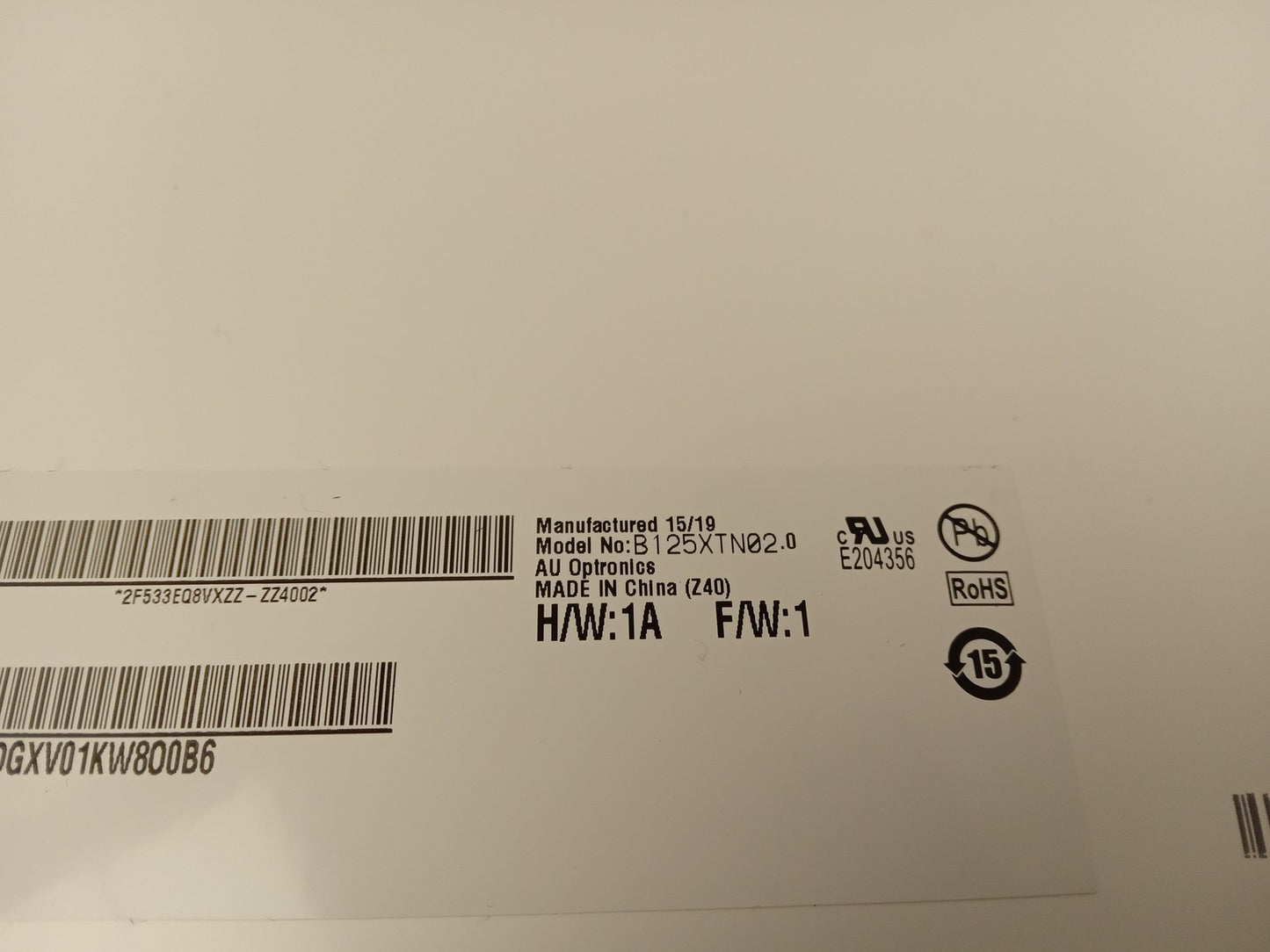 AU Optronics B125XTN02.0 12.5" Laptop Replacement LCD Display Panel