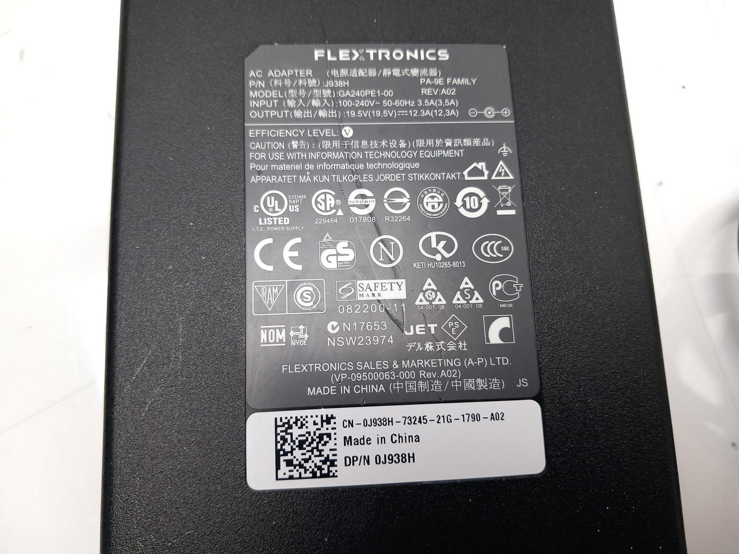 Dell 240W 19.5V 12.3A Laptop Power Adapter Charger GA240PE1-00 0J938H J938H