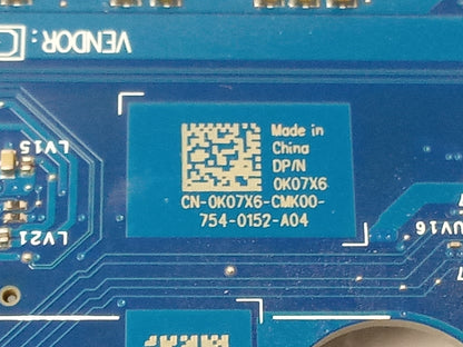 Dell Precision 3510 Laptop Motherboard With i7-6700HQ 2.40 GHz CPU 0K07X6 K07X6