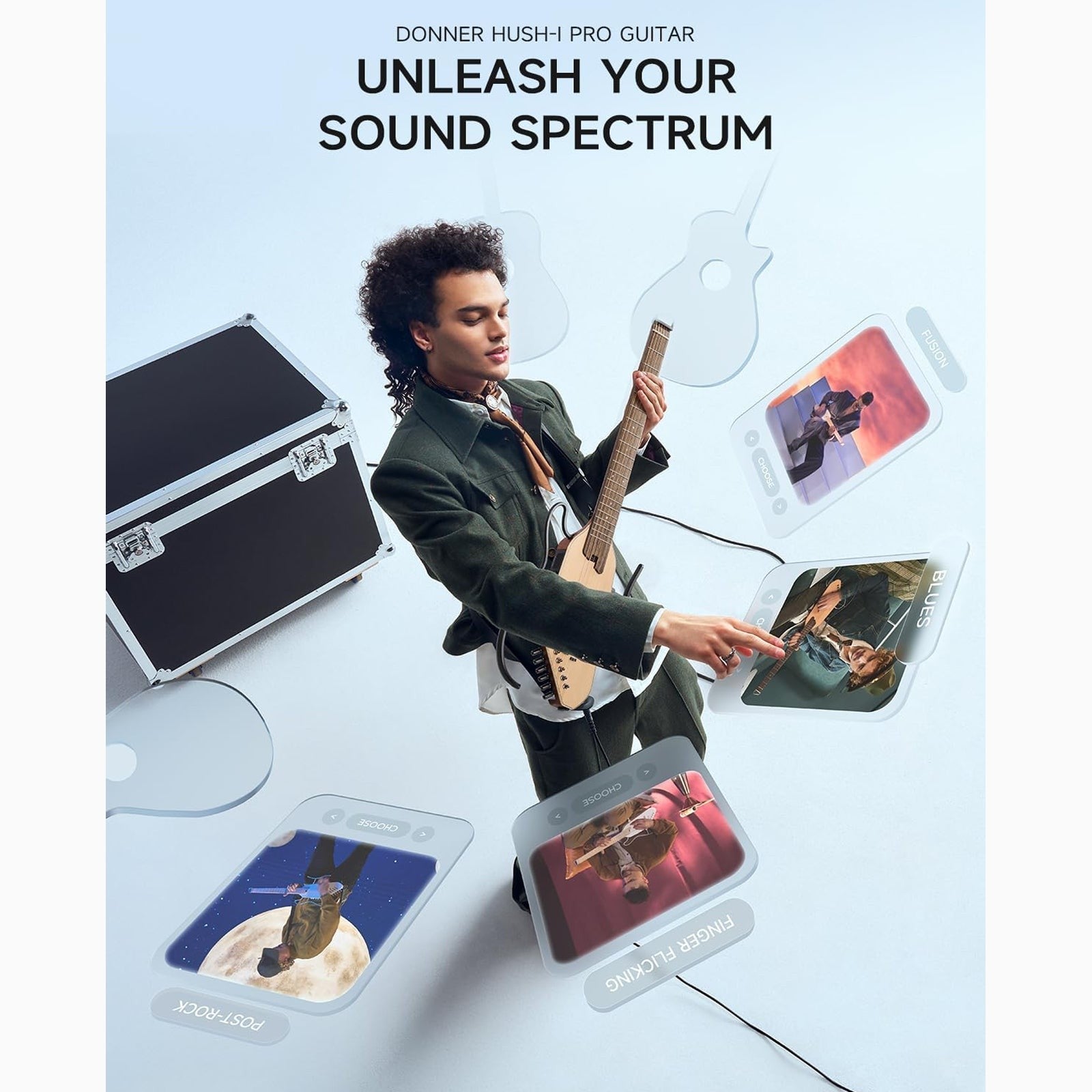 Donner HUSH-1PRONAT Headless Electric Guitar ~ Natural