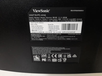 ViewSonic VX2718-PC-MHDJ 27" HDMI DP 1920x1080 Curved Gaming Monitor Stand & PSU