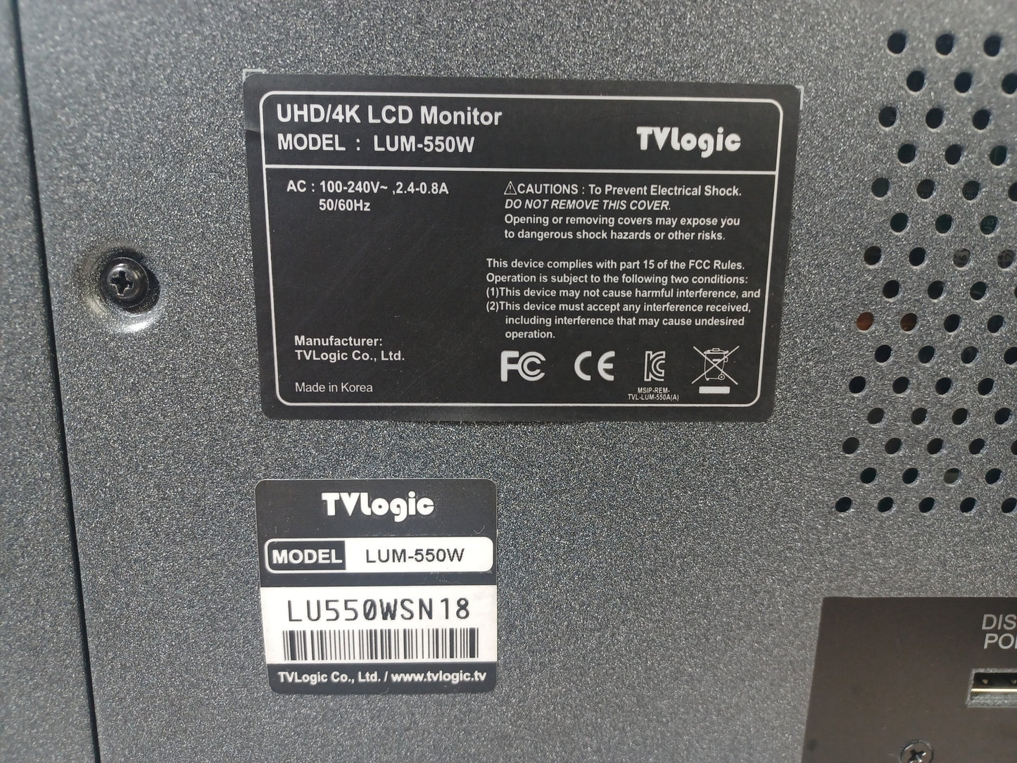 TV Logic LUM-550W Professional 3840x2160 55” HDMI DP SDI UHD 4K Monitor