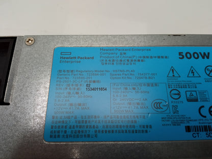 2x HP ProLiant G9 DL390 DL380 ML350 500W Power Supply 723594-001 723595-201