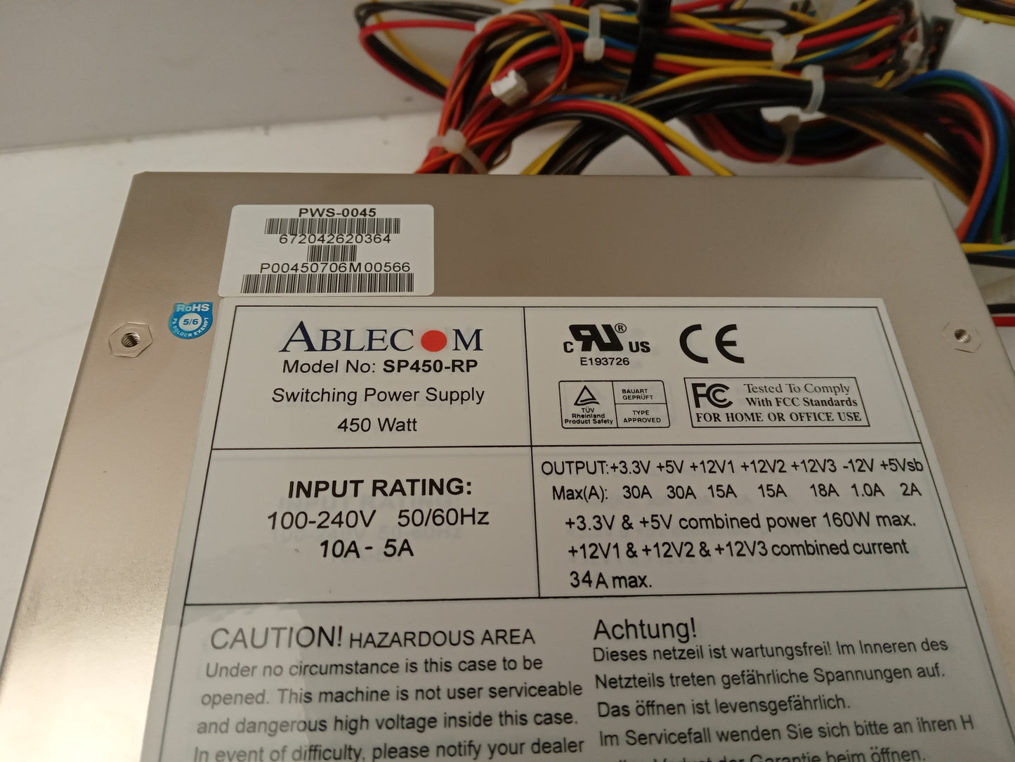 Ablecom 450W Server Power Supply Unit SP450-RP PWS-0045