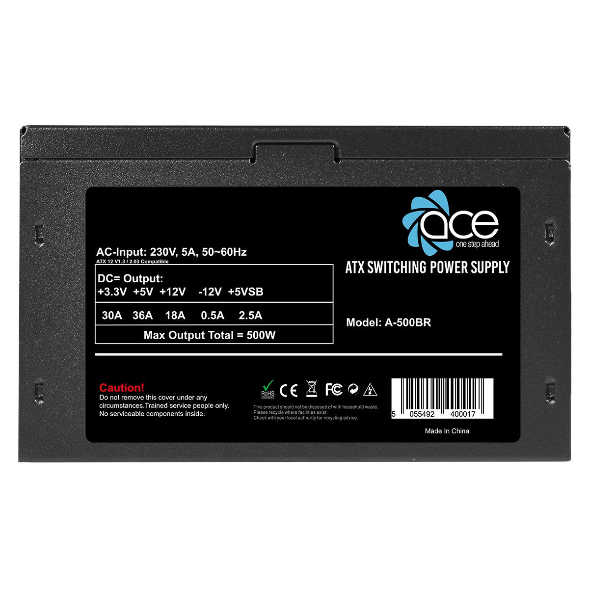 ACE 500W Black ATX Desktop Gaming PC - PSU Power Supply 120mm Red Cooling Fan