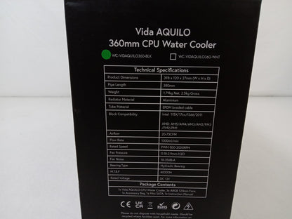 Vida AQUILO 360mm CPU Water Cooler Black AIO - With 3x 120mm Cooling Fans