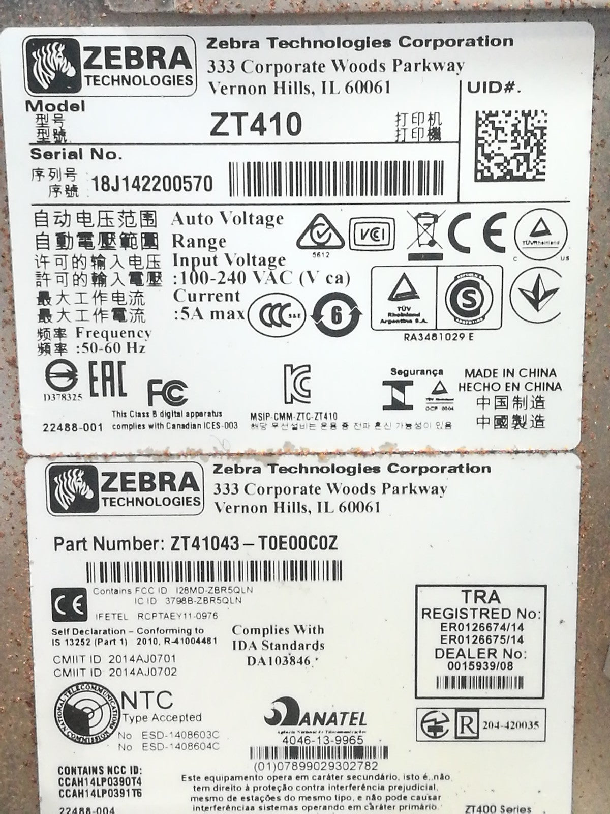 Zebra ZT410 Direct Thermal Barcode Label Printer